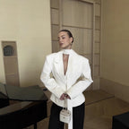 Women's Blazer Jacket with Elegant Bow Detail and Figure-Hugging Cut