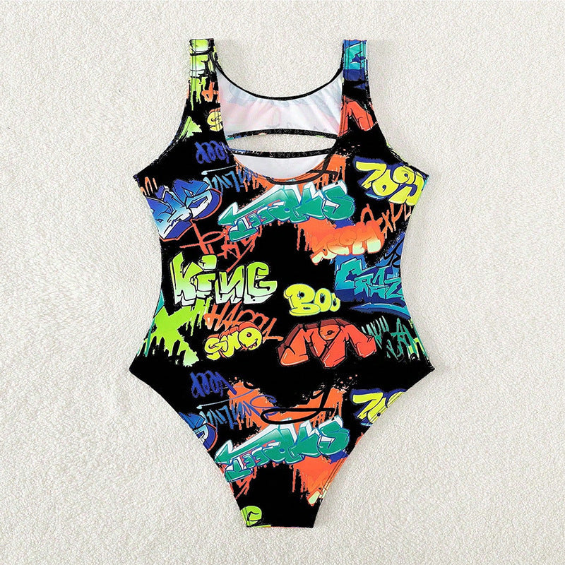 Women's Swimsuit with Graphic Design and Fashionable Cut-Out