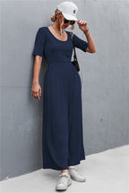 Women's Wide-Leg Jumpsuit with Elegant Round Neck