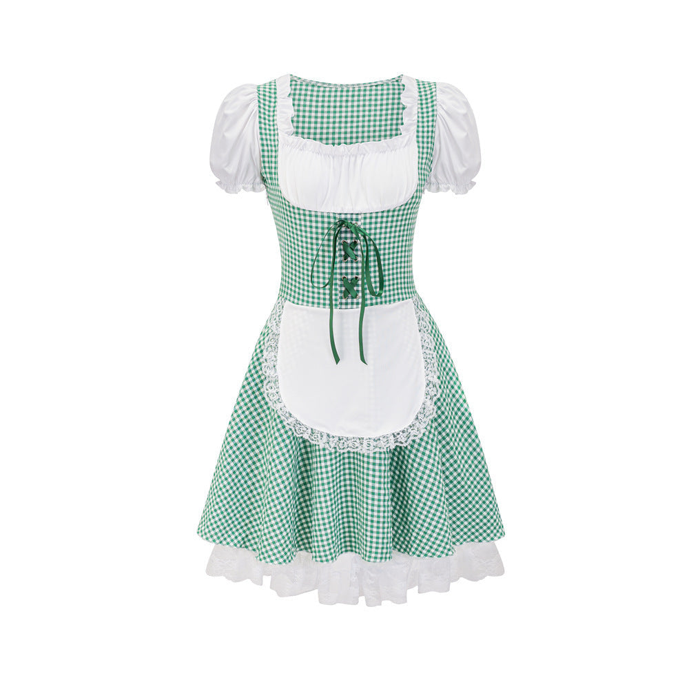 Women's Dirndl Dress with Traditional Plaid Pattern