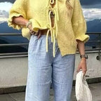 Women's Chunky Knit Cardigan with Tie Details