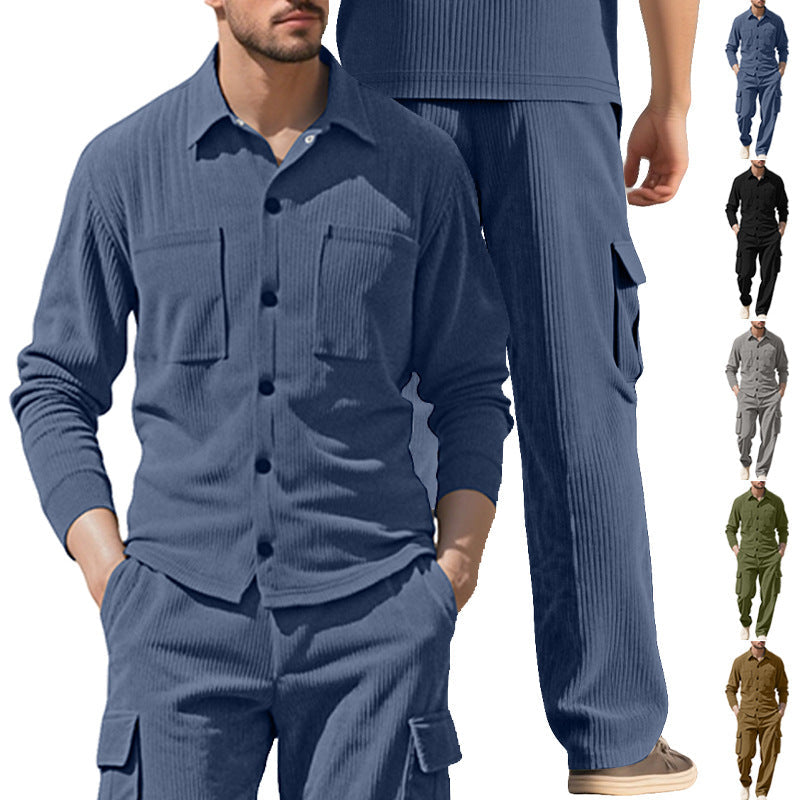 Men's Ribbed Worker Shirt and Cargo Pants Set