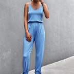 Women's Casual Jumpsuit with Adjustable Spaghetti Straps and Elastic Waistband