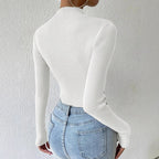 Women's Fine Knit Sweater with Mock Neck and Waveless Design
