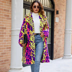 Women's Fluffy Faux Fur Coat in Vibrant Pattern