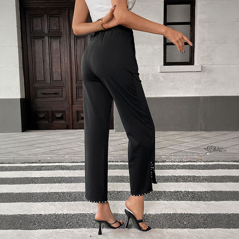 Women's Elegant Palazzo Pants with Ruffle Hem and Side Pockets