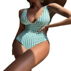 Women's Deep V-Neck Striped Swimsuit