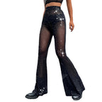 Women's Glittering Palazzo Pants with Sheer Panels