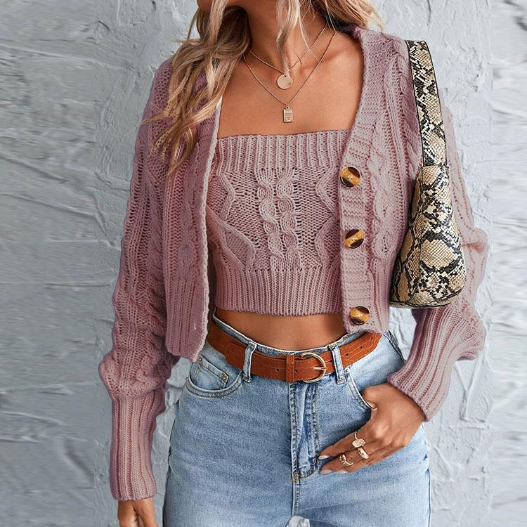 Women's Knit Set with Cardigan and Crop Top