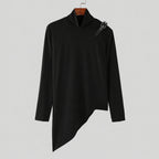 Women's Asymmetrical Long-Sleeve Top with Mock Neck and Strap