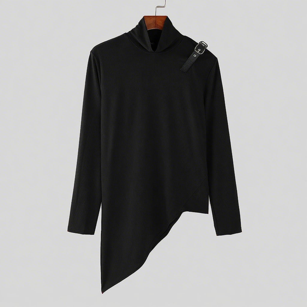 Women's Asymmetrical Long-Sleeve Top with Mock Neck and Strap