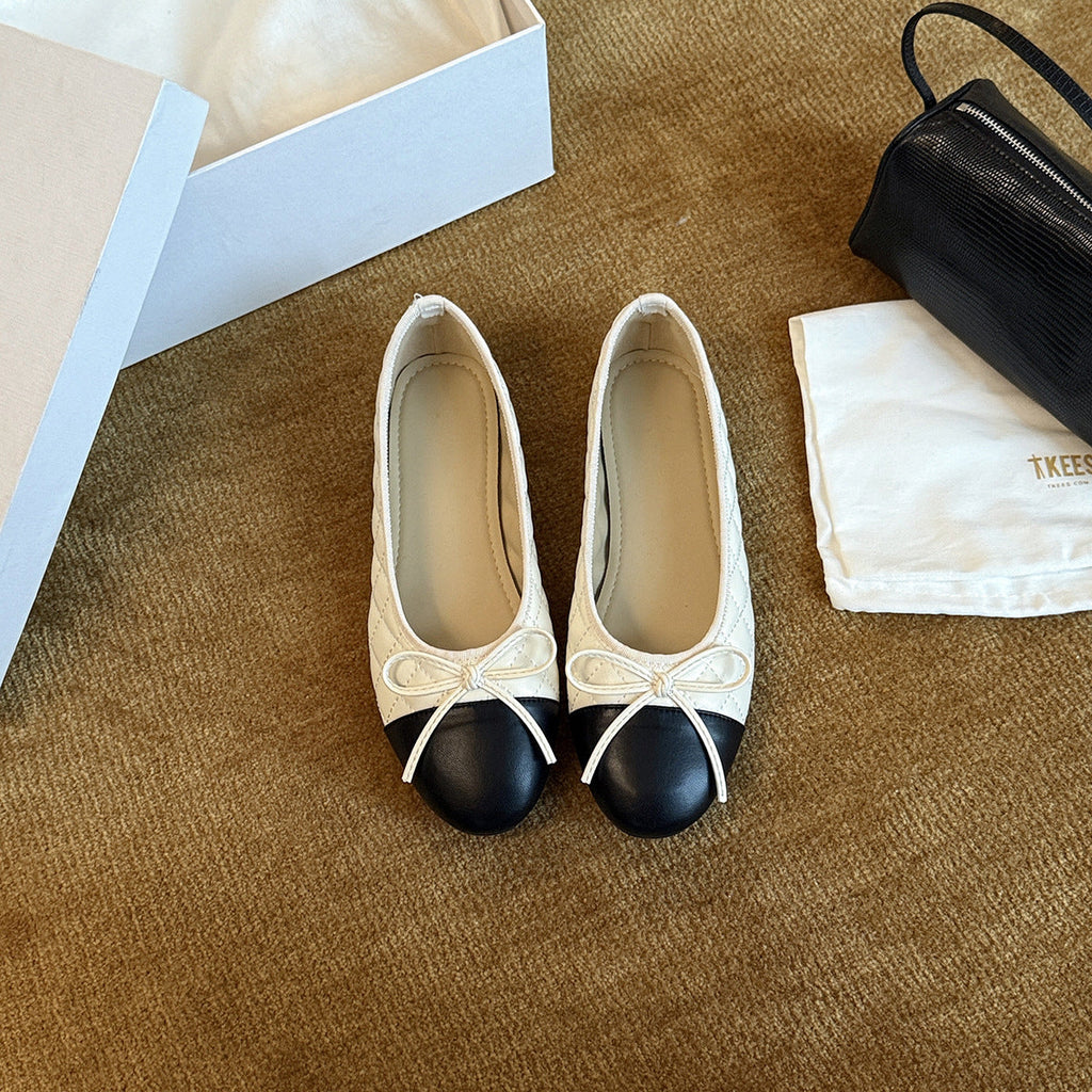 Women's Ballet Flats with Elegant Bow Detail in Leather