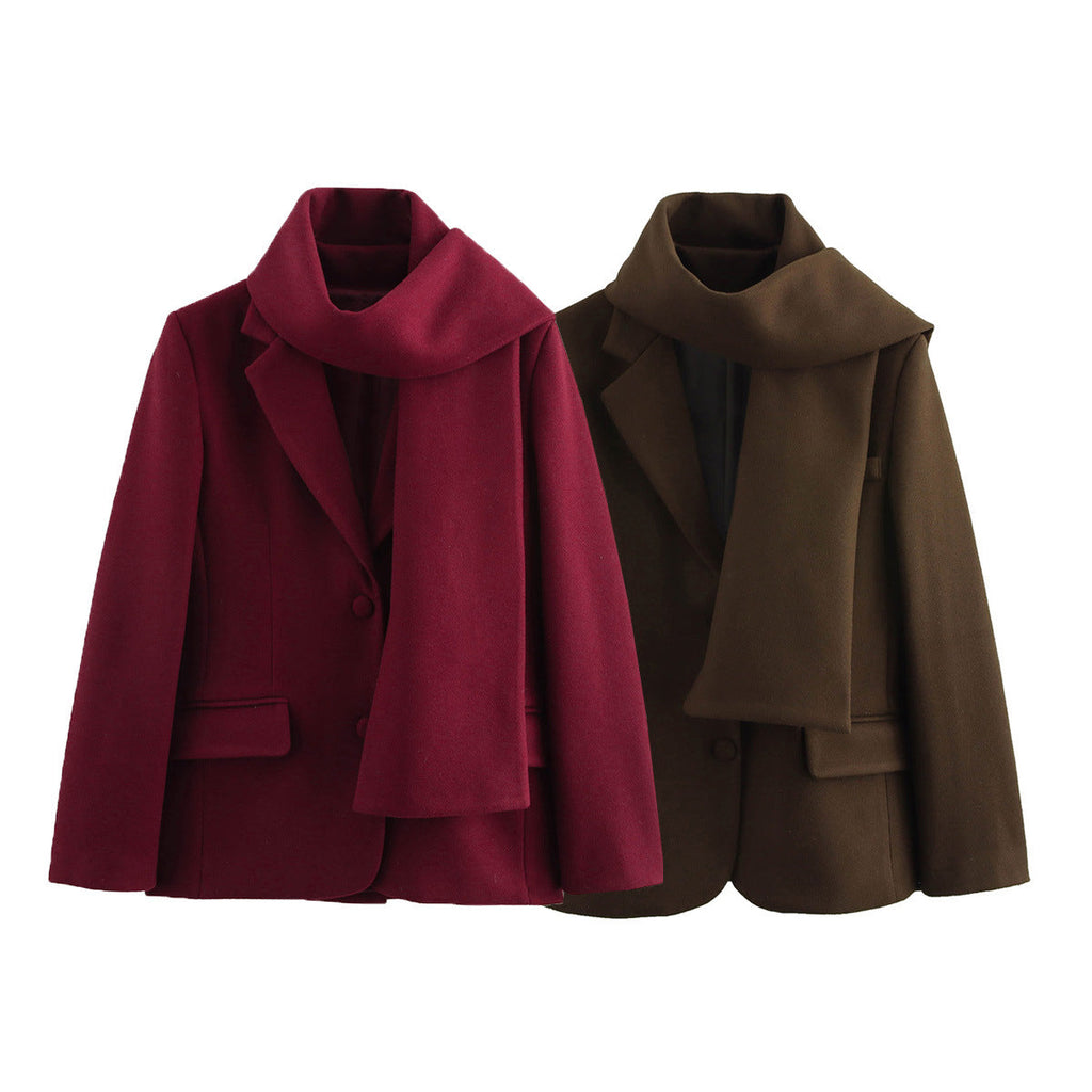 Elegant Winter Coat with Chic Collar and Matching Scarf