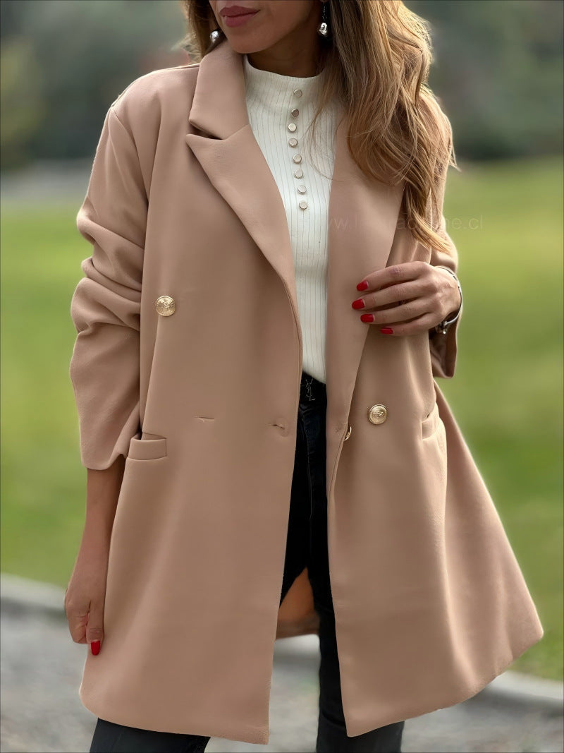 Elegant Long Blazer with Statement Buttons