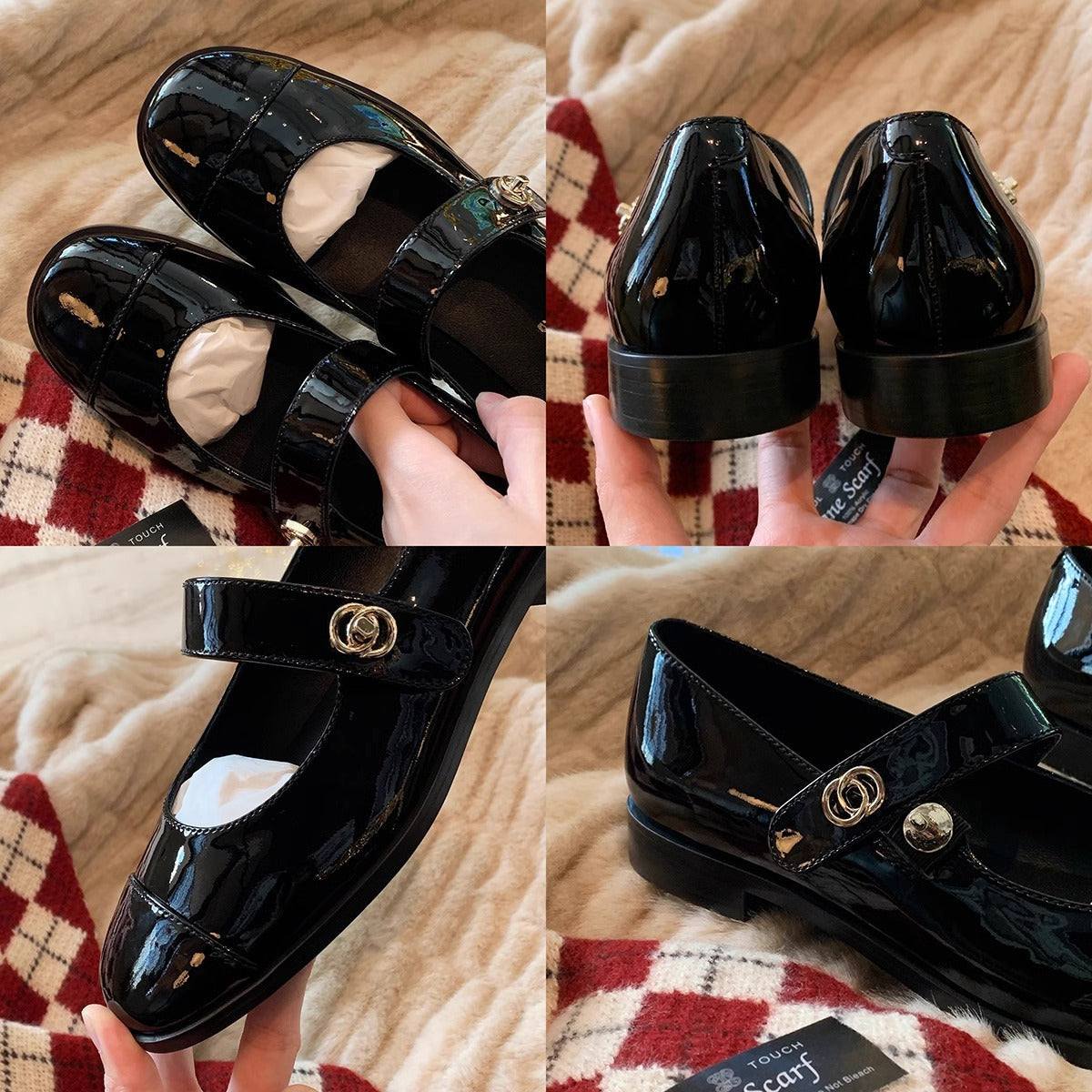 Women's Ballet Flats with Elegant Strap and Fashionable Contrast Design