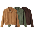Elegant Women's Suede Jacket with Practical Pockets