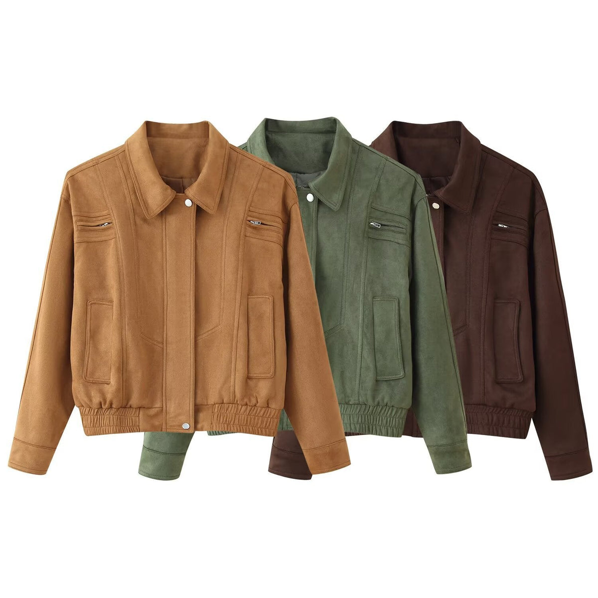 Elegant Women's Suede Jacket with Practical Pockets