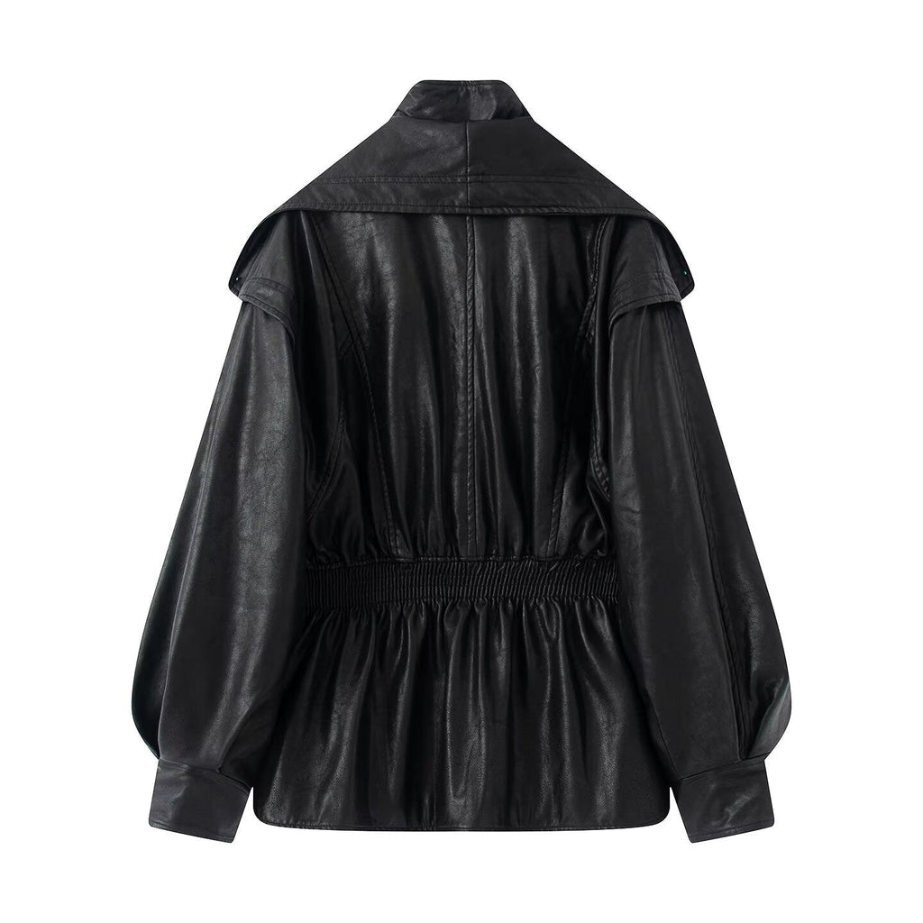 Women's Elegant Biker Jacket with Voluminous Sleeves