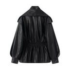 Women's Elegant Biker Jacket with Voluminous Sleeves