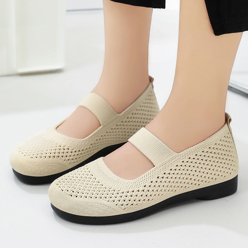 Women's Breathable Knit Ballet Flats with Elastic Strap