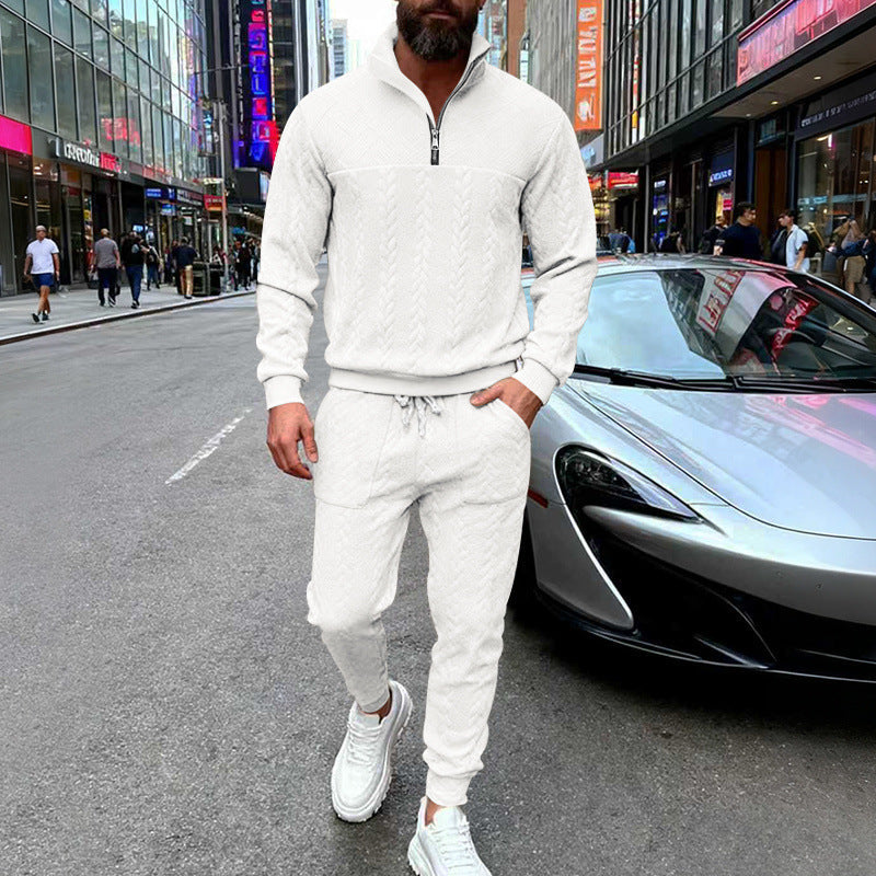 Men's Waffle Texture Half-Zip Loungewear Set