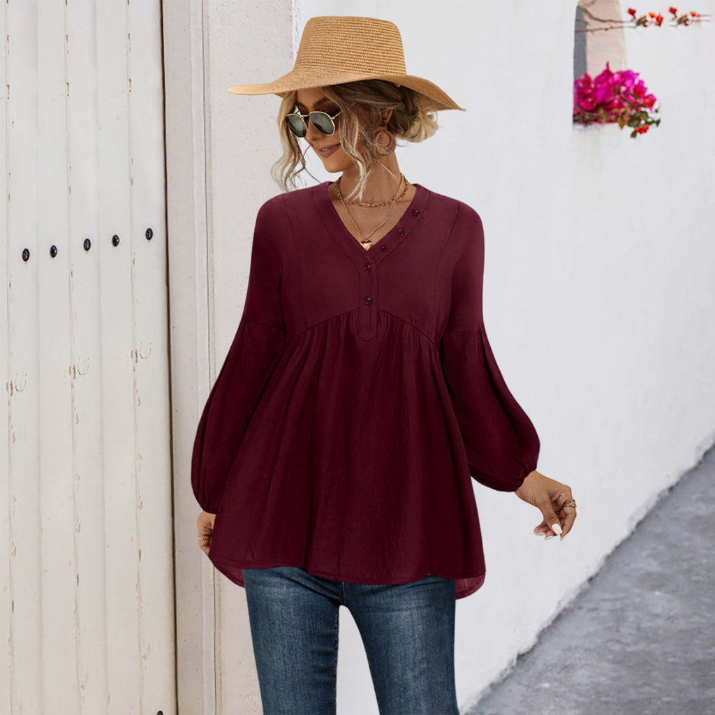 Women's Blouse Shirt with Button Details and Loose Fit