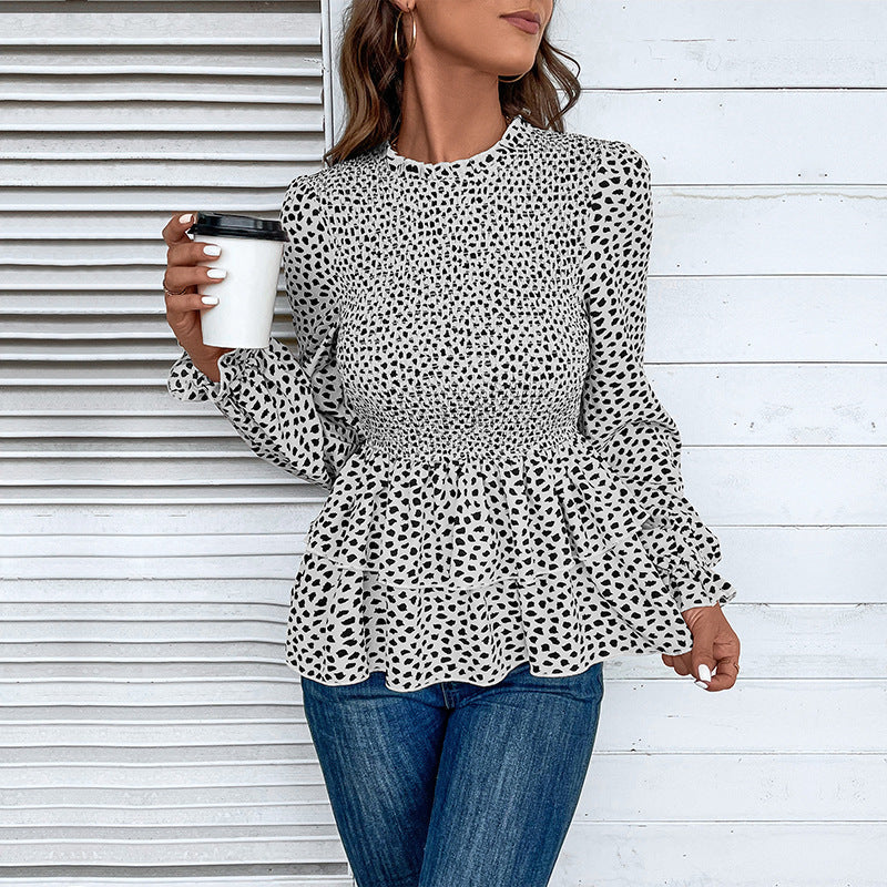 Women's Blouse with Ruffle Details and Smocked Waist