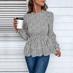 Women's Blouse with Ruffle Details and Smocked Waist