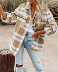 Women's Plaid Wool-Blend Coat with Practical Pockets