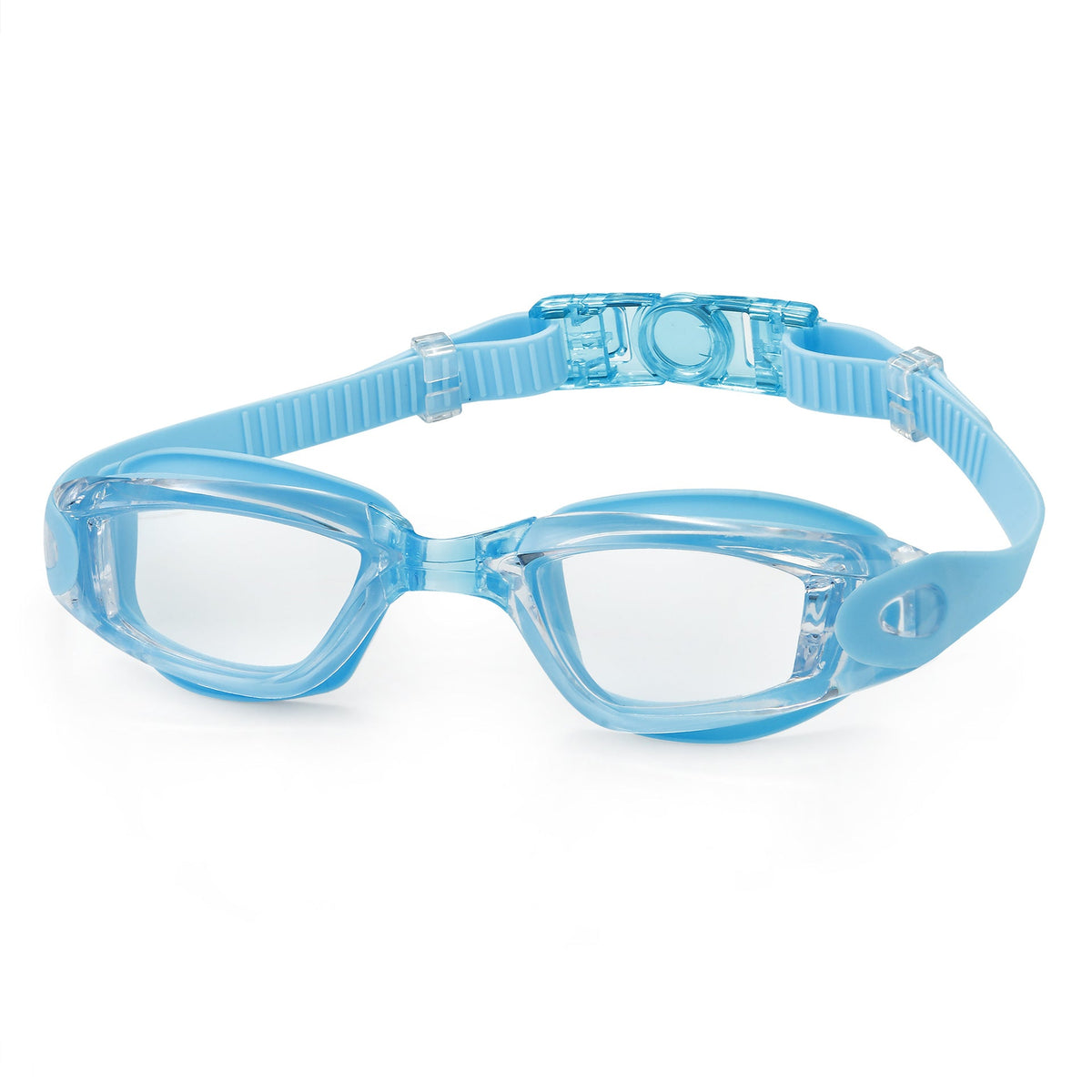Swim goggles with adjustable head strap and anti-fog technology