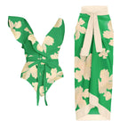 Women's Swimsuit with Voluminous Flutter Sleeves and Matching Wrap Skirt