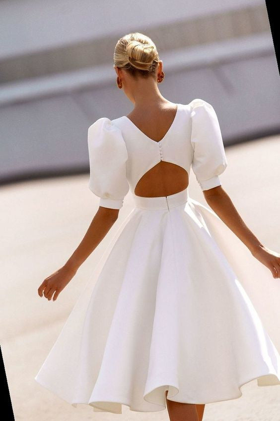 Women's A-Line Dress with Puff Sleeves and Fitted Waist
