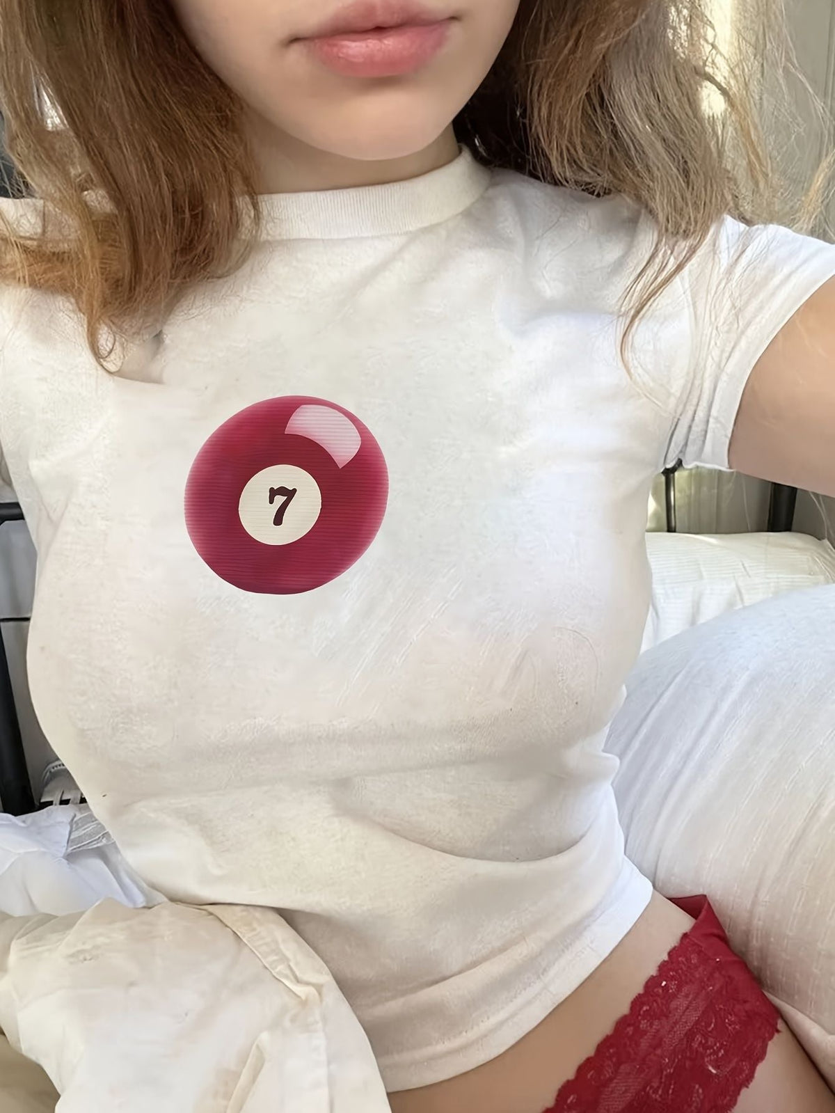 Women's Lips Print Crop T-Shirt