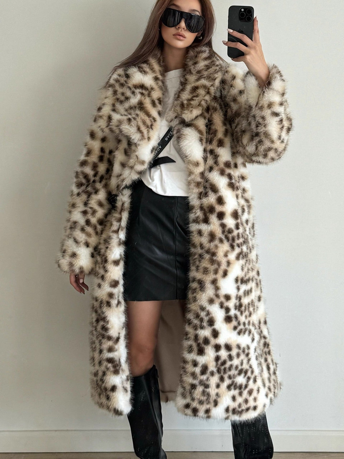 Women's Elegant Faux Fur Coat with Animal Print