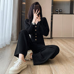 Long-Sleeve Knit Suit with Elastic Waistband