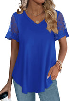 Women's Blouse with Elegant Lace Sleeves and V-Neck