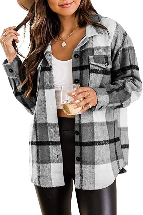 Women's Long-Sleeve Plaid Blouse with Chest Pockets