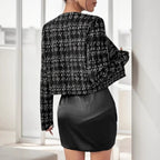 Elegant Transitional Jacket with Textured Pattern and Gold Buttons