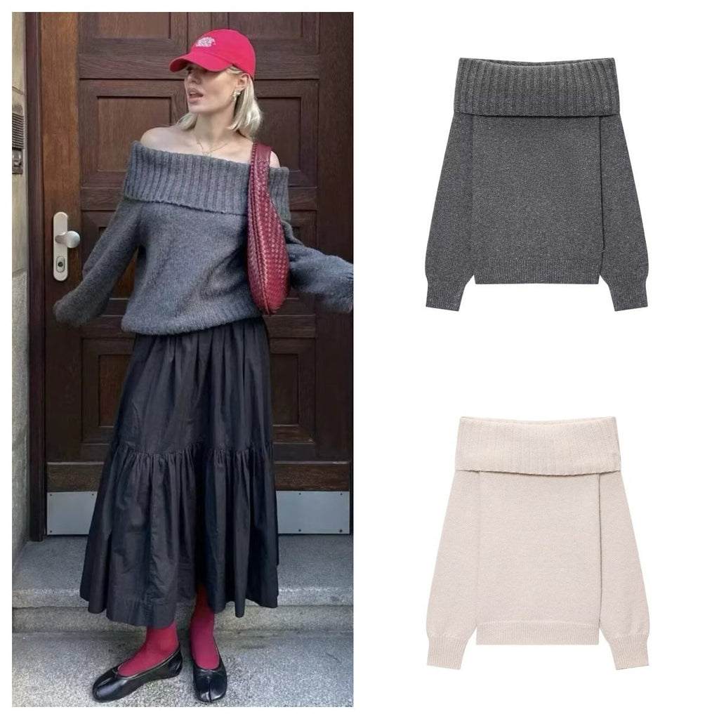 Women's Elegant Knit Sweater with Dropped Shoulders