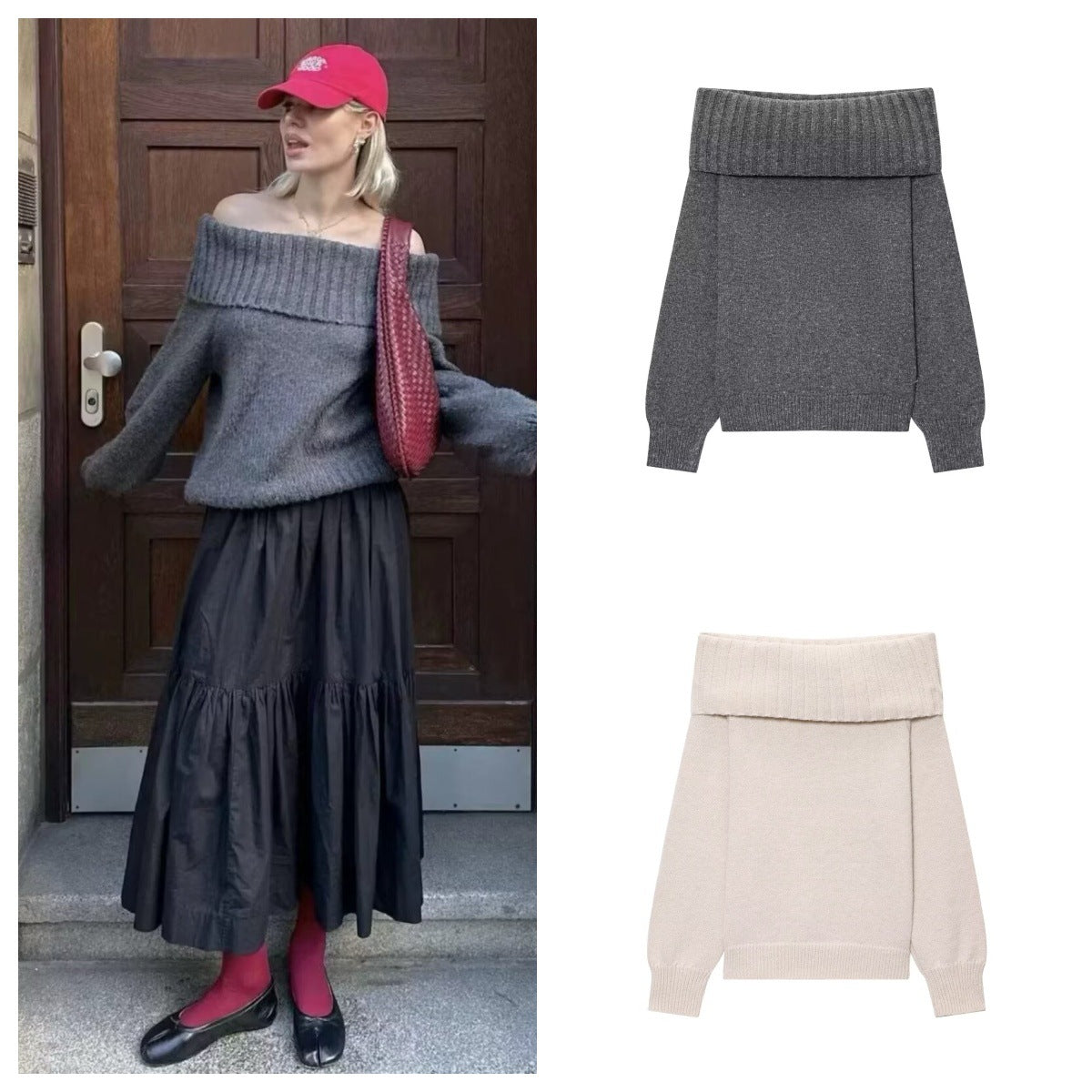 Women's Elegant Knit Sweater with Dropped Shoulders