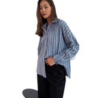 Casual Women's Cotton Blouse with Striped Design and Loose Fit