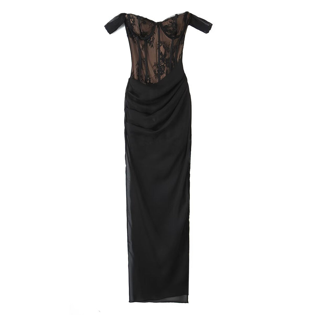 Women's Elaborate Lace Dress with Elegant Ruffle Details