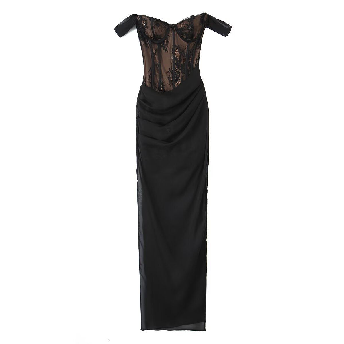 Women's Elaborate Lace Dress with Elegant Ruffle Details