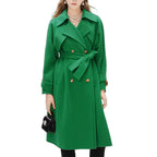 Women's Lined Trench Coat with Large Lapel and Waist Belt