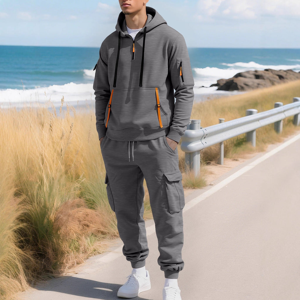 Men's Half-Zip Hoodie and Cargo Jogger Set
