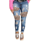 Women's Destroyed Jeans with Animal Print Details