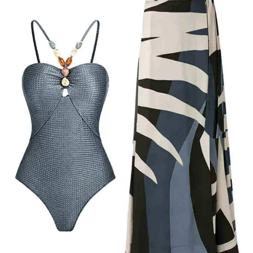 Women's Swimsuit with Trendy Cut-Out and Elegant Wrap Skirt