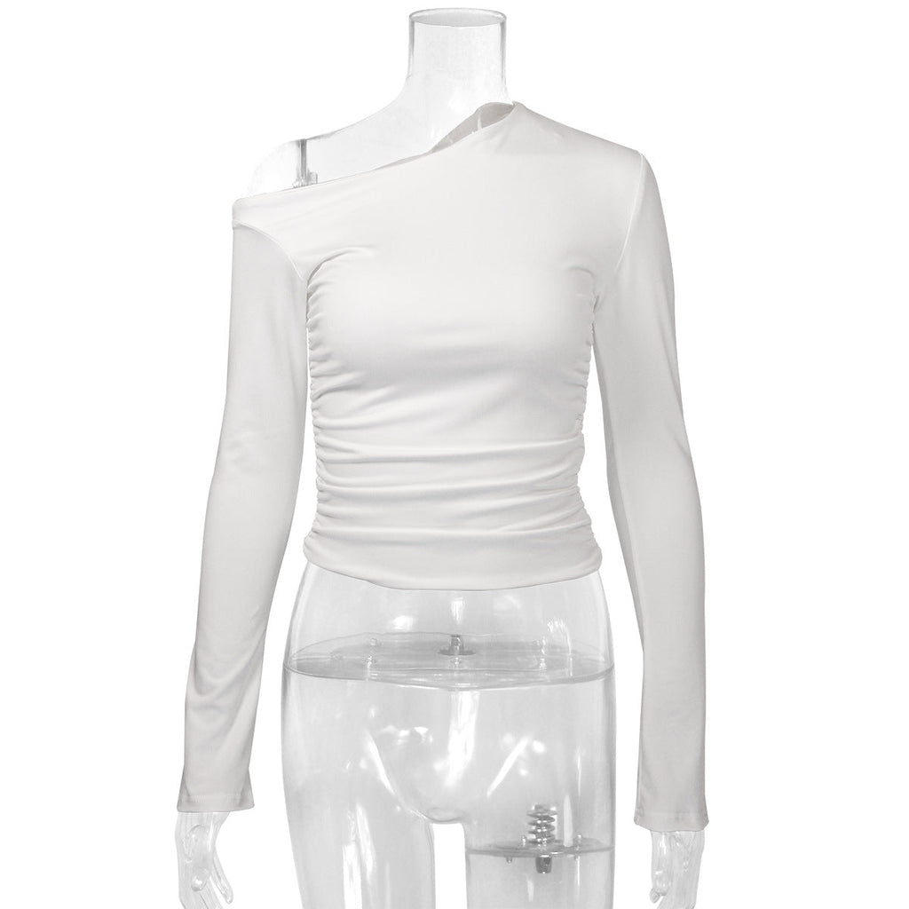 Women's Asymmetrical Long-Sleeve Shirt with Elegant Cut and Figure-Flattering Design