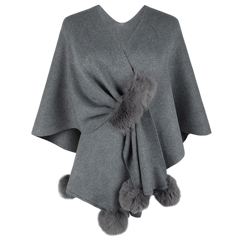 Elegant Poncho with Luxurious Faux Fur Trim