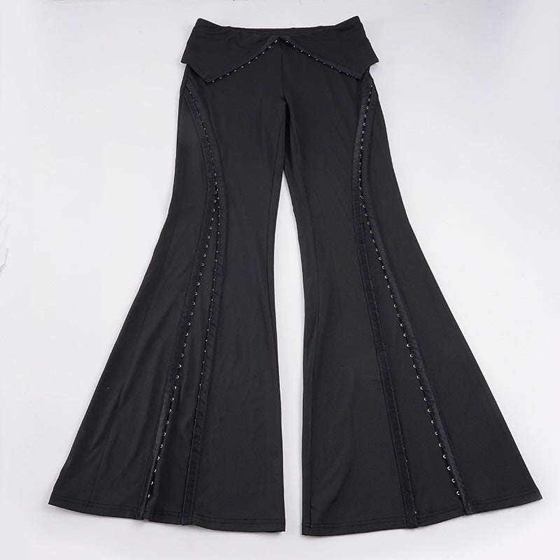 Women's Flared Pants with Decorative Snap Details